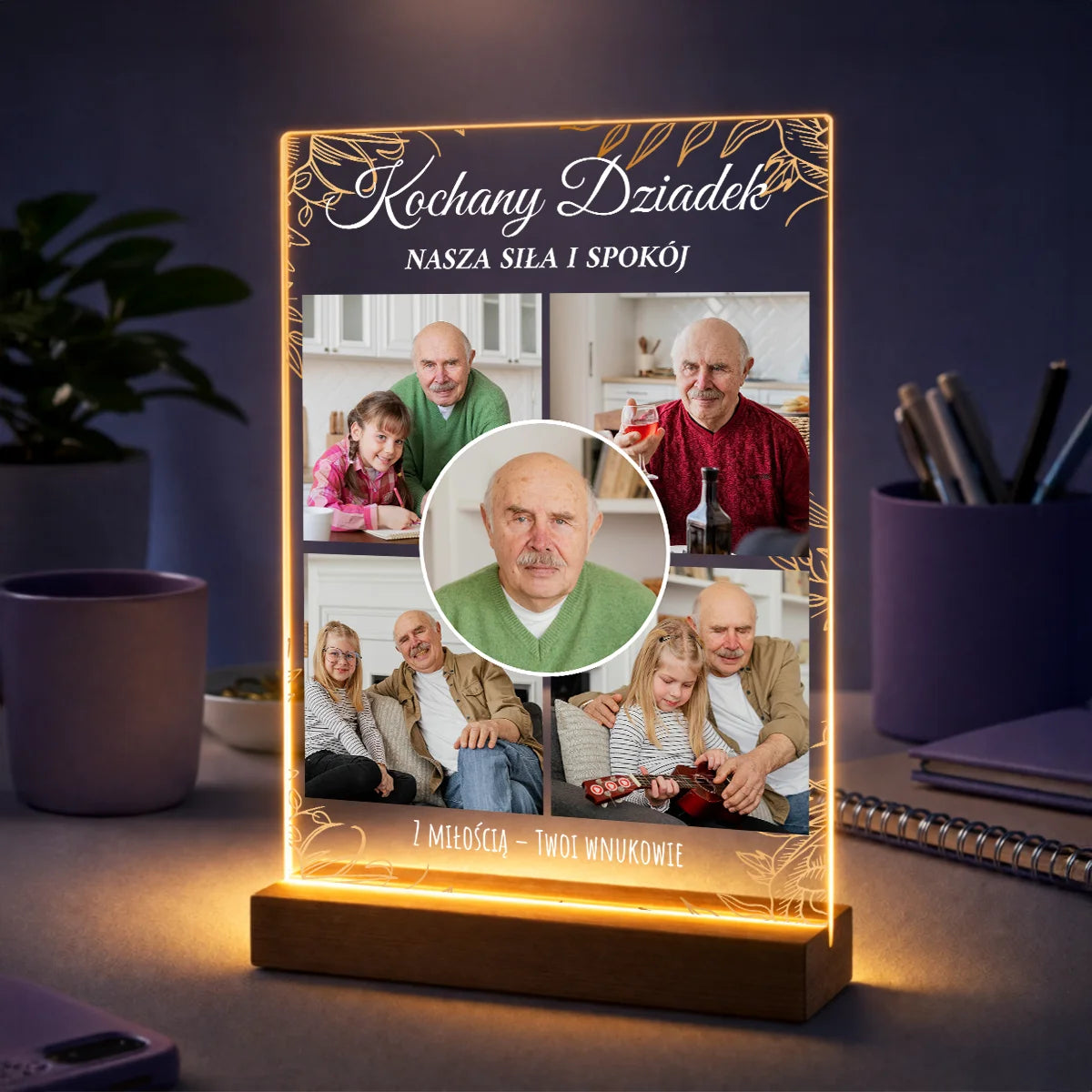 Prezent dla dziadka na urodziny – personalizowany kolaż zdjęć na szkle