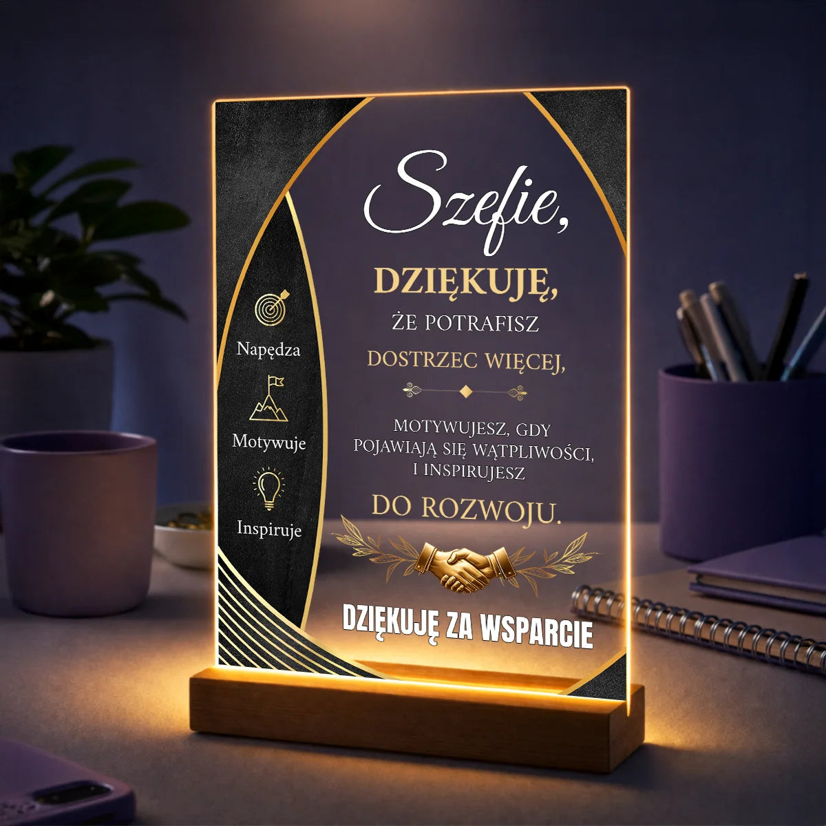 Personalizowane zdjęcie na szkle dla szefa z podziękowaniem, dedykacją oraz własnym tekstem