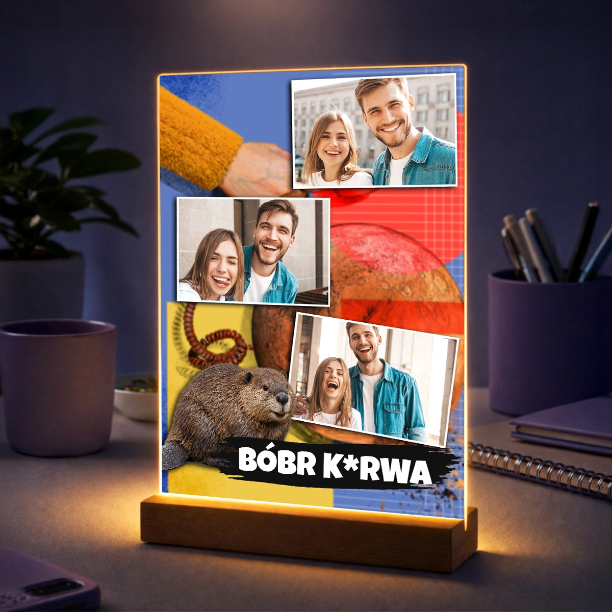 Oryginalny prezent dla niej lub dla niego na urodziny – kolaż zdjęć na szkle w stylu mema