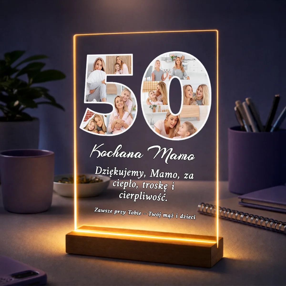 Prezent dla mamy na 50. urodziny – kolaż zdjęć z życzeniami od rodziny