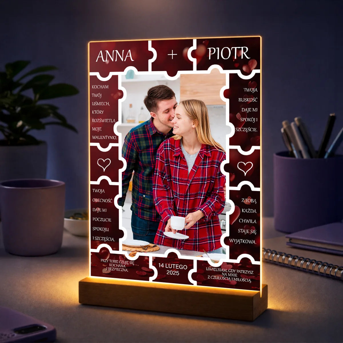 Oryginalny prezent dla pary na Walentynki – zdjęcie na szkle z dowolnym tekstem od serca