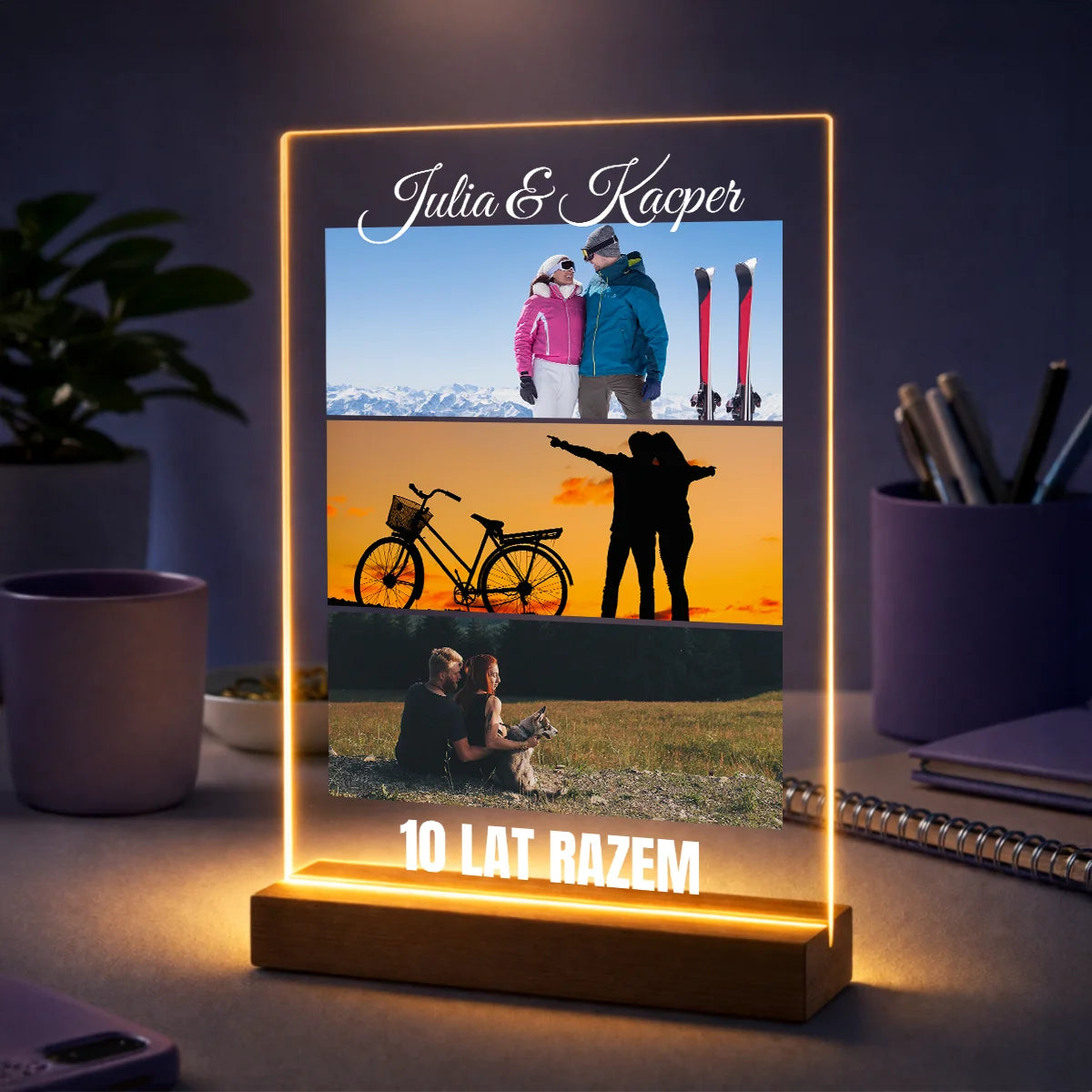 Pomysł na prezent dla pary na rocznicę – kolaż z 3 zdjęć na szkle + imiona