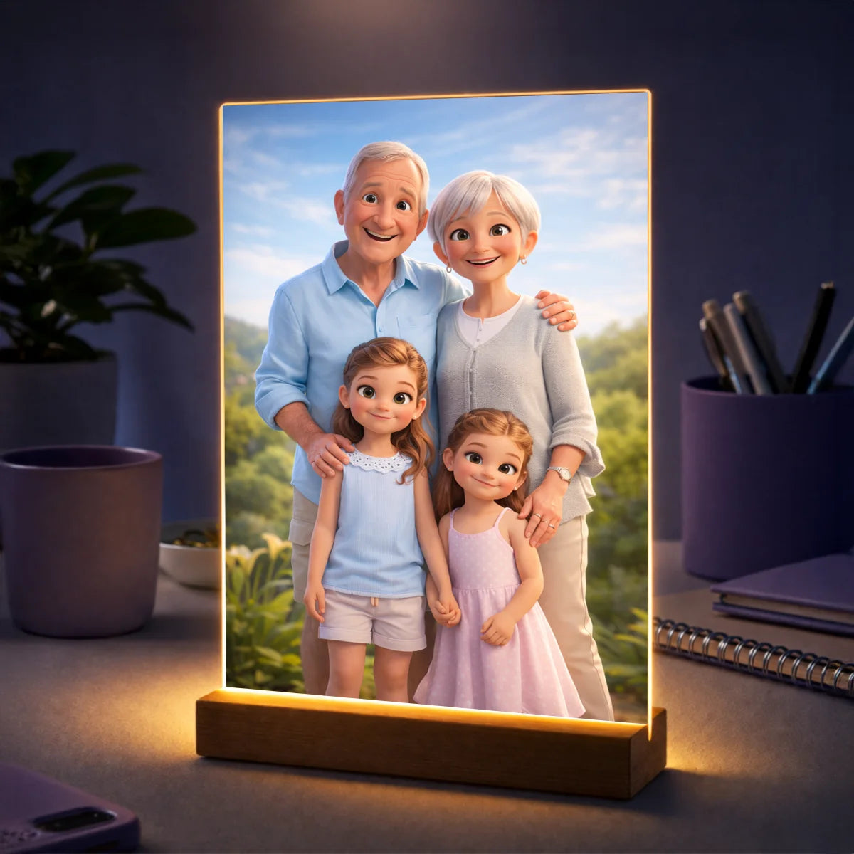 Prezent dla dziadków na Dzień Babci i Dziadka – portret na szkle w stylu jak z animacji