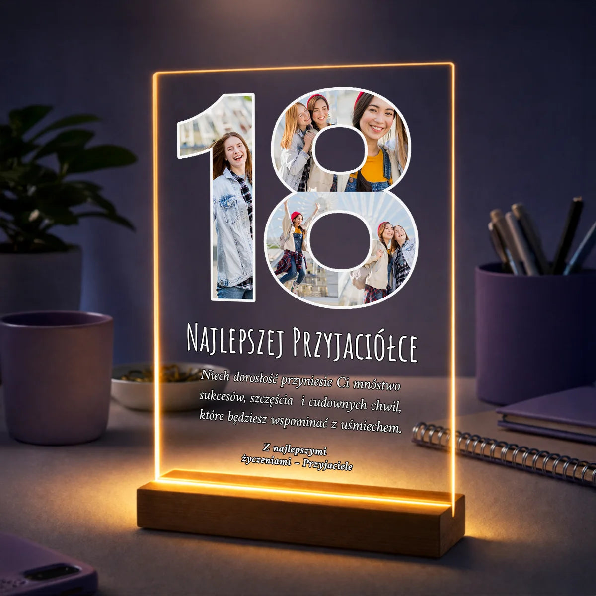 Oryginalny prezent dla przyjaciółki na 18 – kolaż zdjęć na szkle z życzeniami Najpiękniejsze Wspomnienia