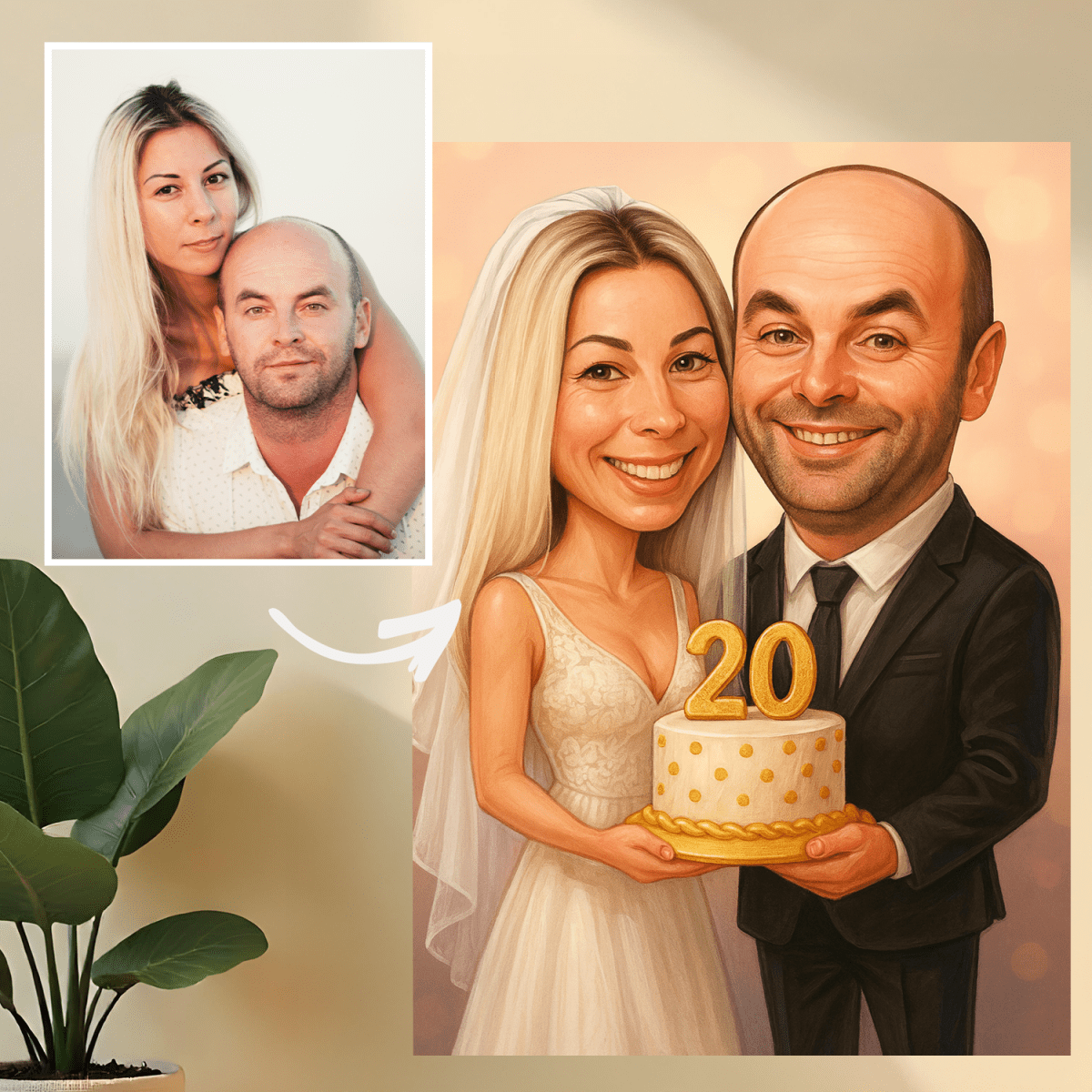 Image of 20 lat razem - druk na szkle, portret z Twojego zdjęcia - Wymaluj Prezent