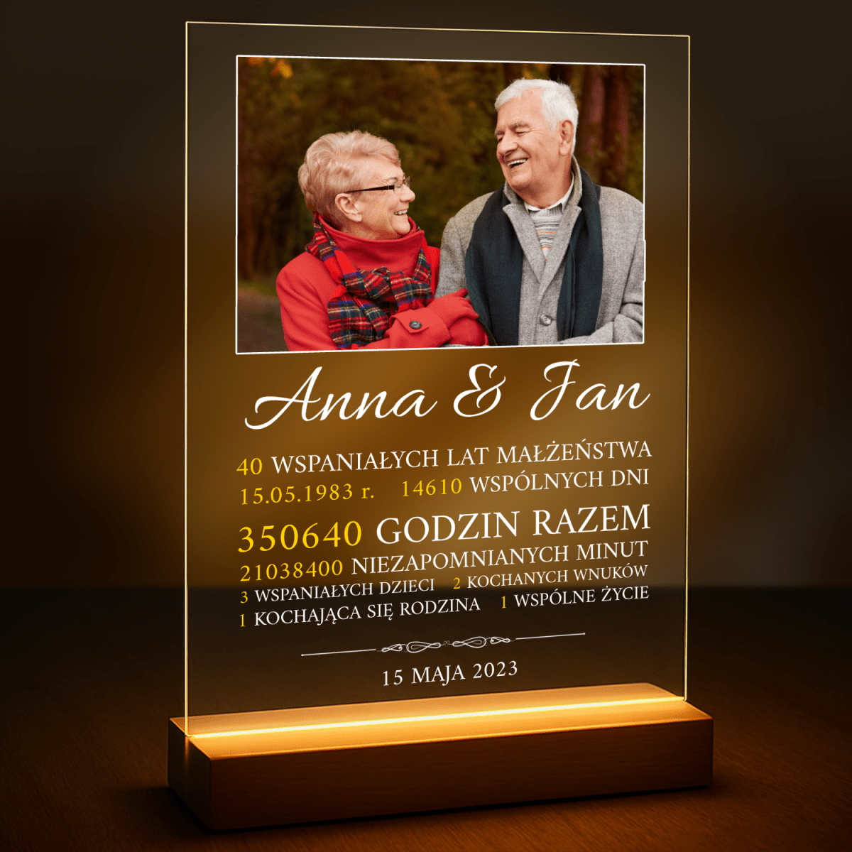 40 wspaniałych lat małżeństwa - druk na szkle z Twojego zdjęcia - Wymaluj Prezent