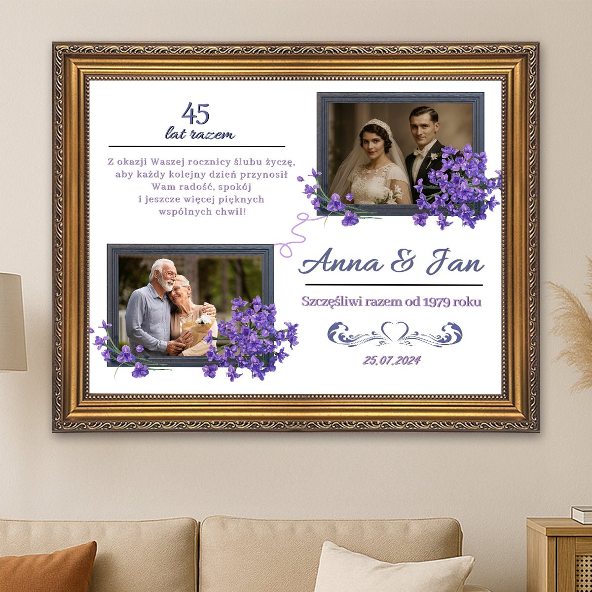 45 rocznica ślubu pary - kolaż na płótnie z Twojego zdjęcia - Wymaluj Prezent