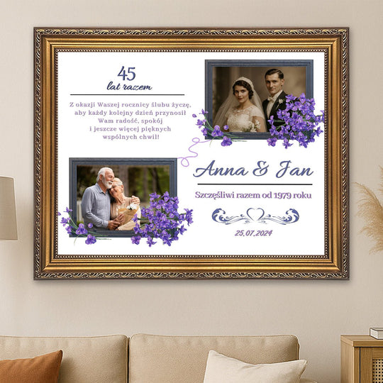 45 rocznica ślubu pary - kolaż na płótnie z Twojego zdjęcia