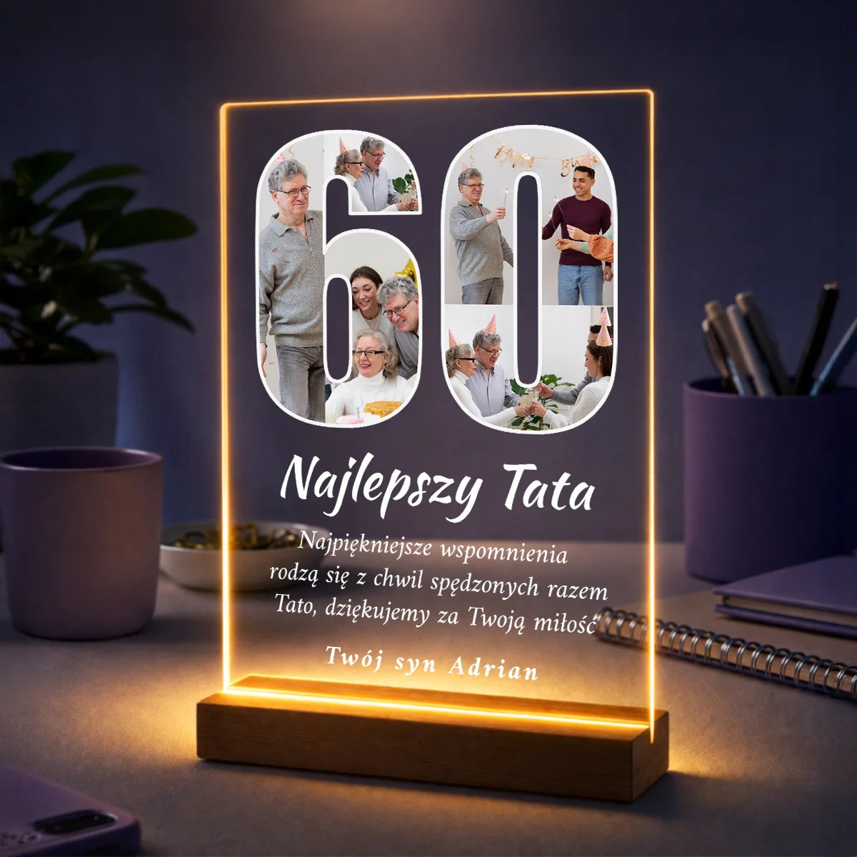 Prezent dla taty na 60 urodziny – kolaż zdjęć na szkle 60 lat pięknych wspomnień