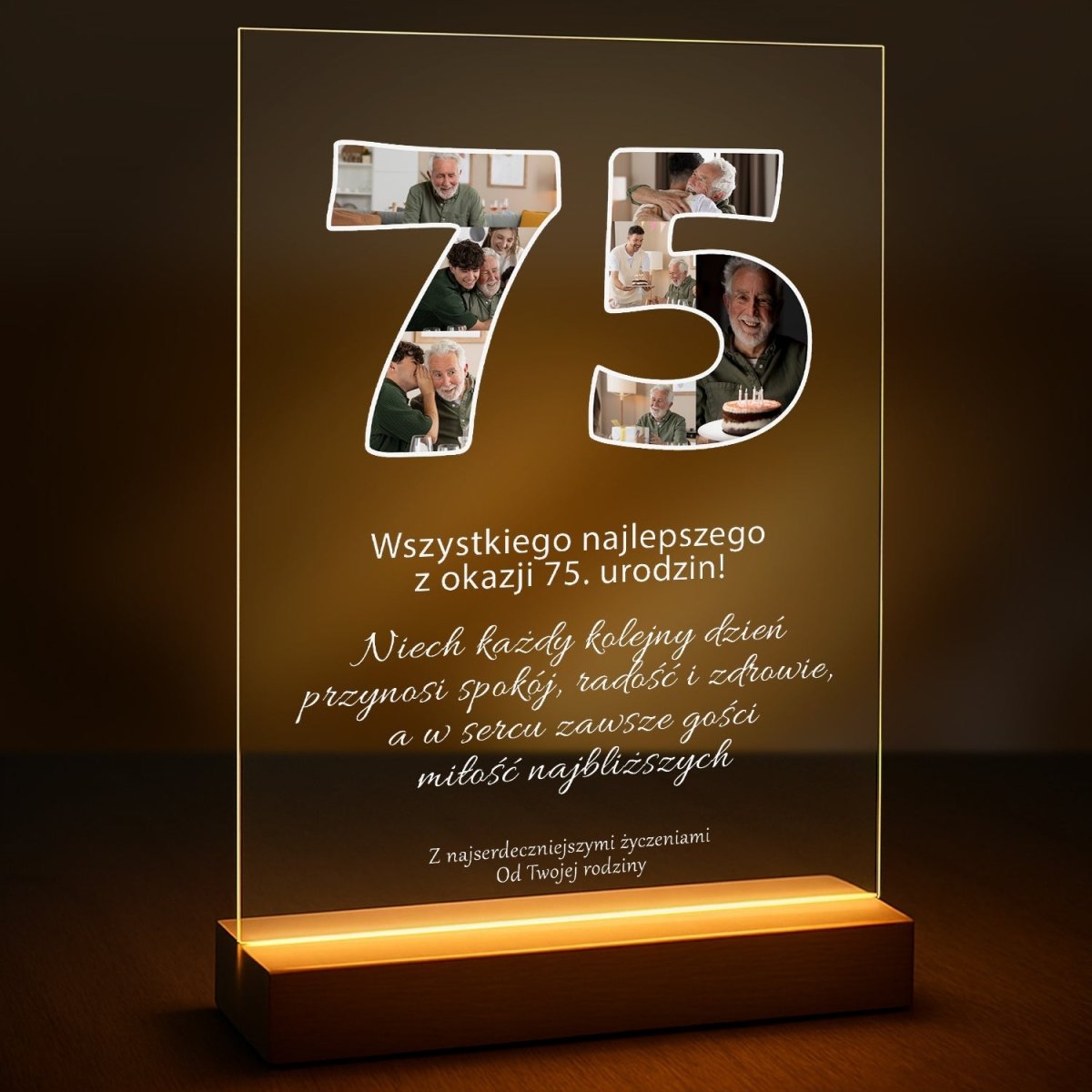 75 urodziny kolaż - druk na szkle z Twojego zdjęcia - Wymaluj Prezent