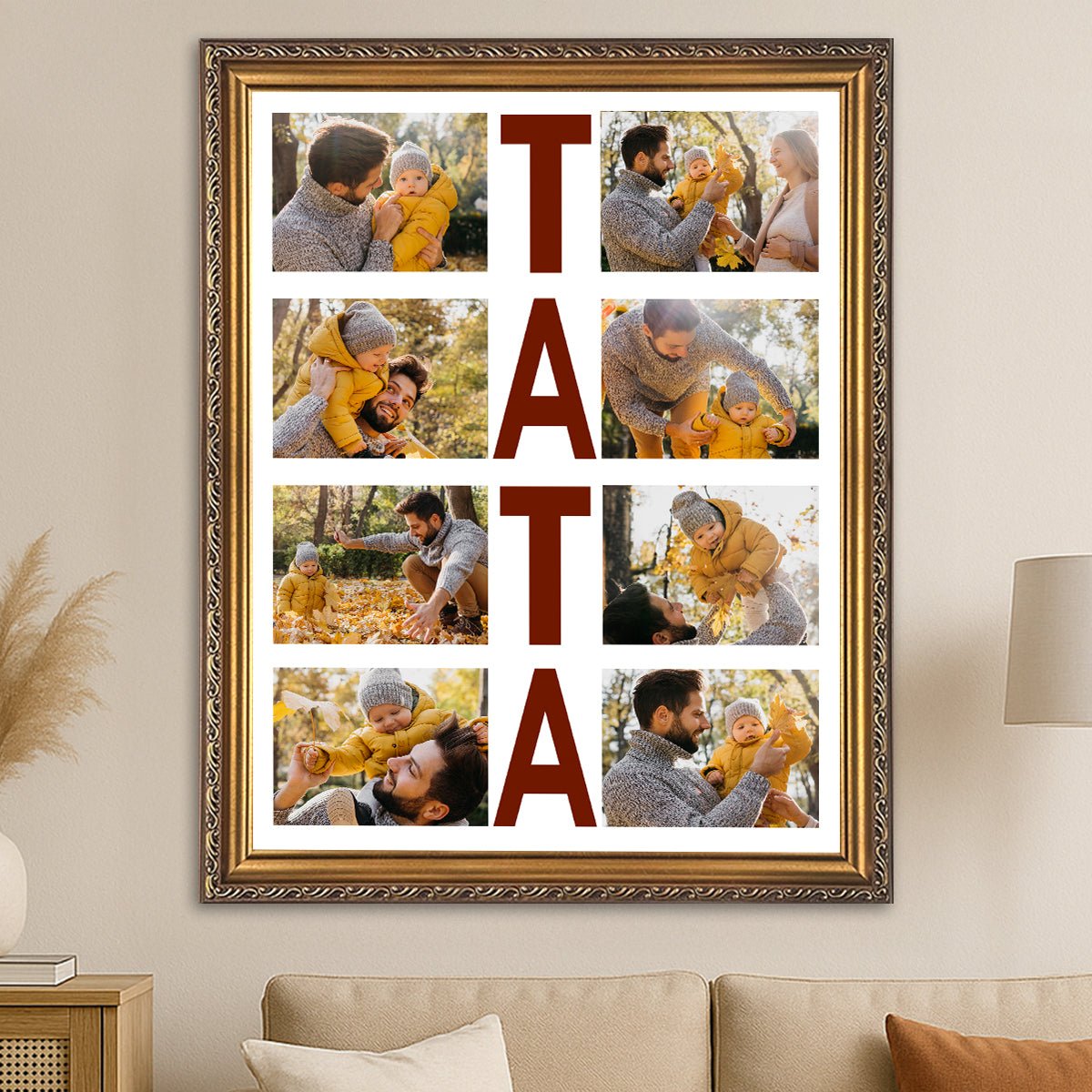 8 fotografii + napis TATA - obraz na płótnie, kolaż z Twoich zdjęć - Wymaluj Prezent