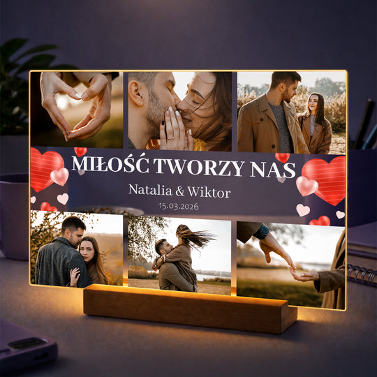 Oryginalny prezent dla pary na rocznicę – kolaż na szkle Miłość tworzy nas