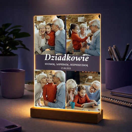 Prezent dla dziadków na Dzień Babci i Dzień Dziadka – kolaż z 4 zdjęć na szkle Dziadkowie