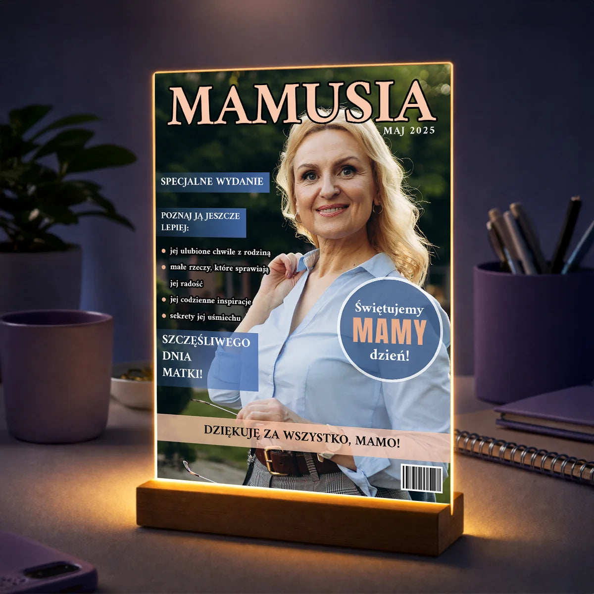 Prezent dla mamy na Dzień Matki – zdjęcie na szkle w stylu magazynu