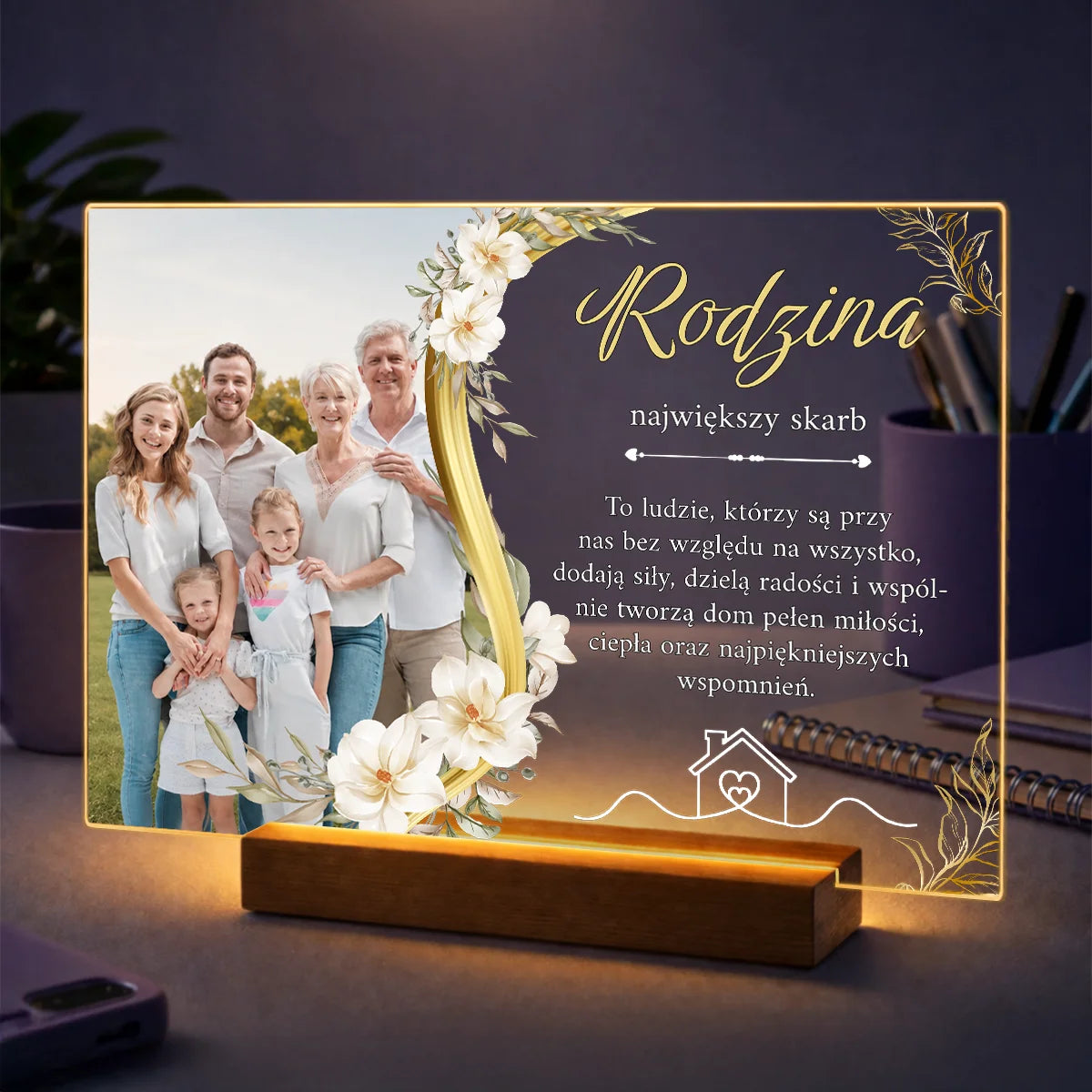 Personalizowany druk na szkle akrylowym z rodzinnym zdjęciem i dedykacją dla rodziców lub całej rodziny