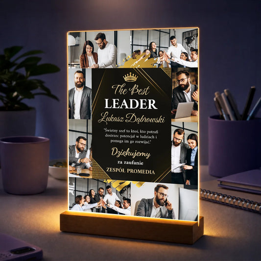 Oryginalny kolaż 6 zdjęć na szkle dla szefa z podziękowaniem The Best Leader