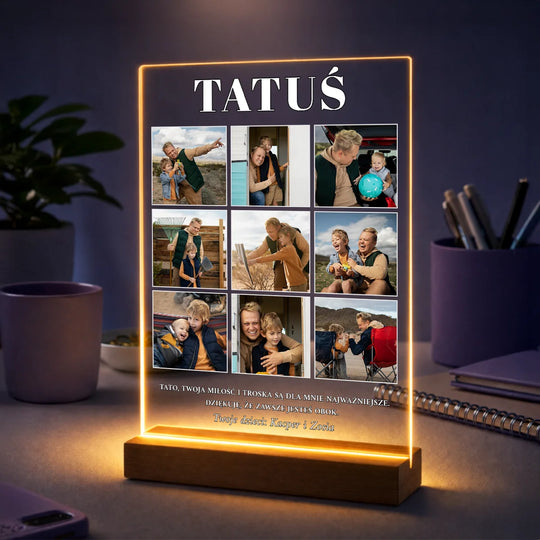 Prezent dla taty na Dzień Ojca – personalizowany kolaż z 9 fotografii na szkle