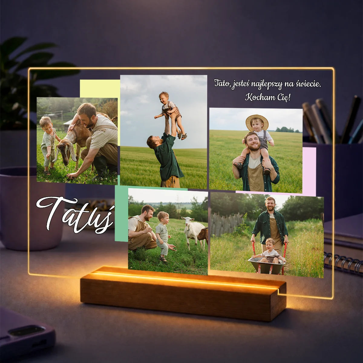 Prezent na Dzień Ojca dla taty – personalizowany kolaż ze zdjęć na szkle z tekstem