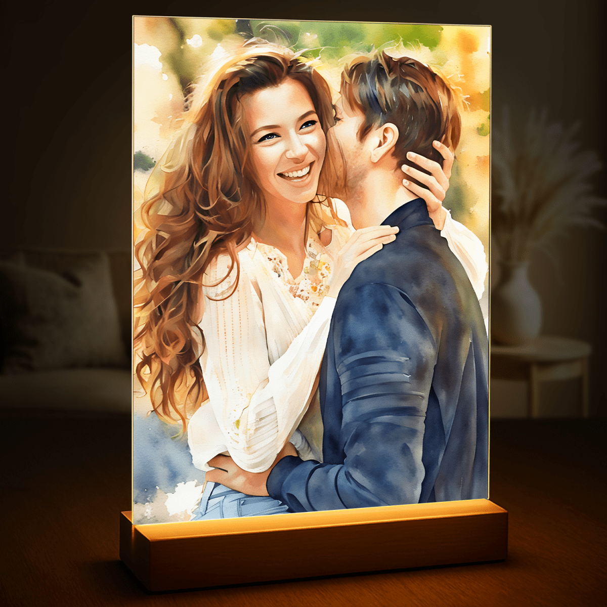 Image of Akwarelowy portret pary - druk na szkle, portret z Twojego zdjęcia - Wymaluj Prezent