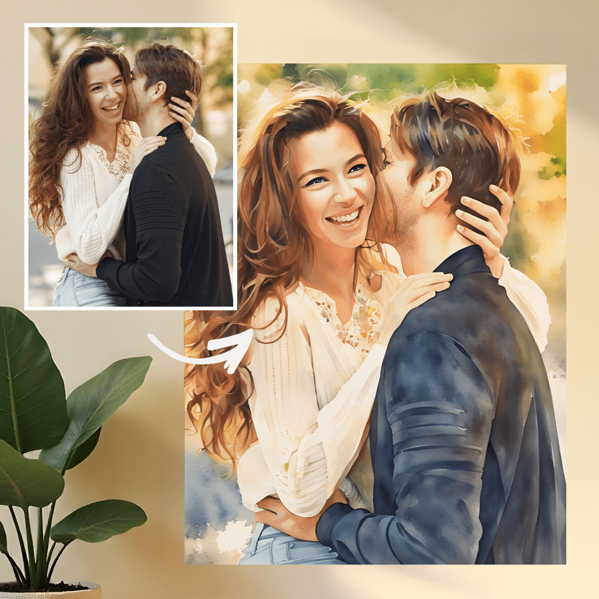 Image of Akwarelowy portret pary - druk na szkle, portret z Twojego zdjęcia - Wymaluj Prezent