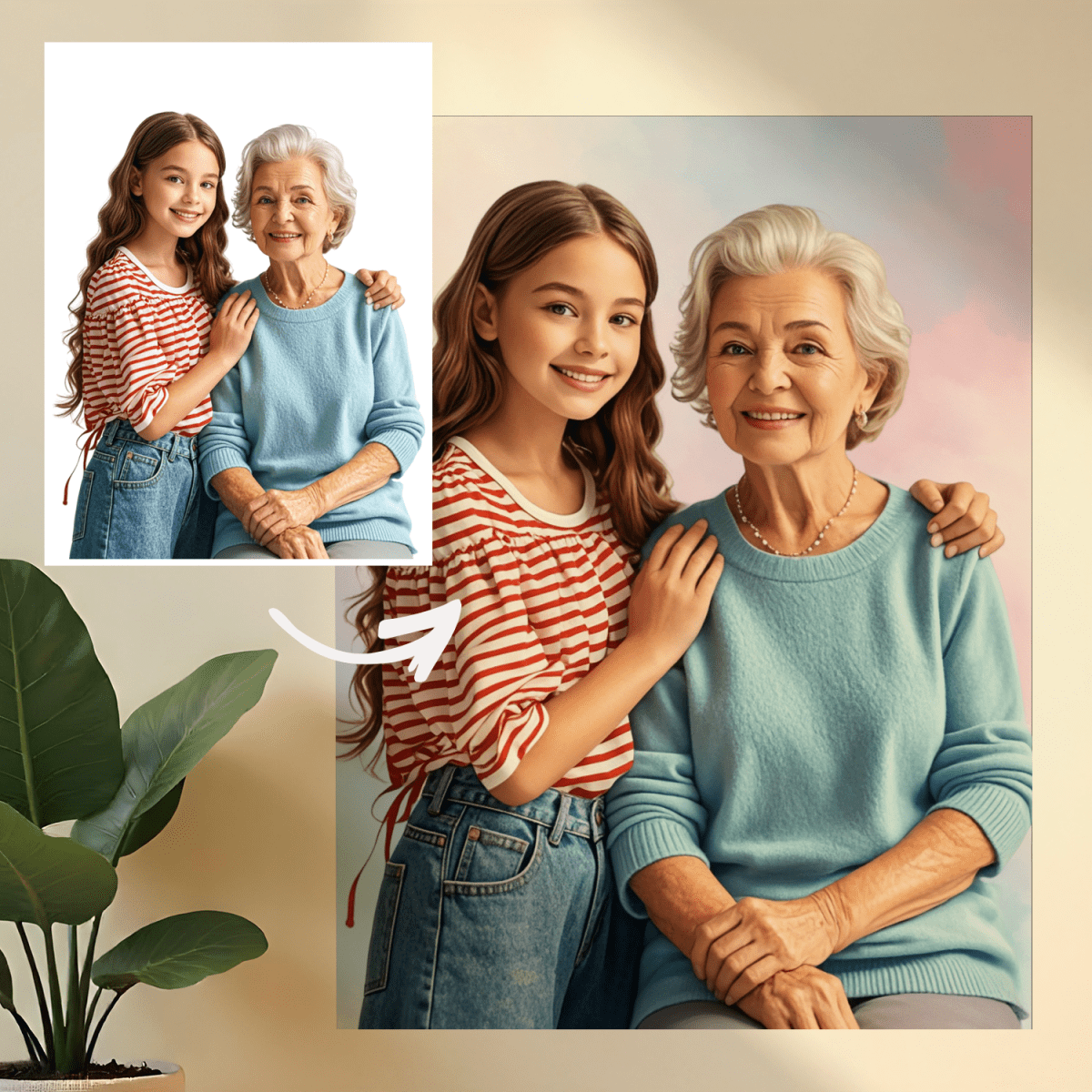 Babcia i wnuczka - obraz na płótnie z Twojego zdjęcia - Wymaluj Prezent