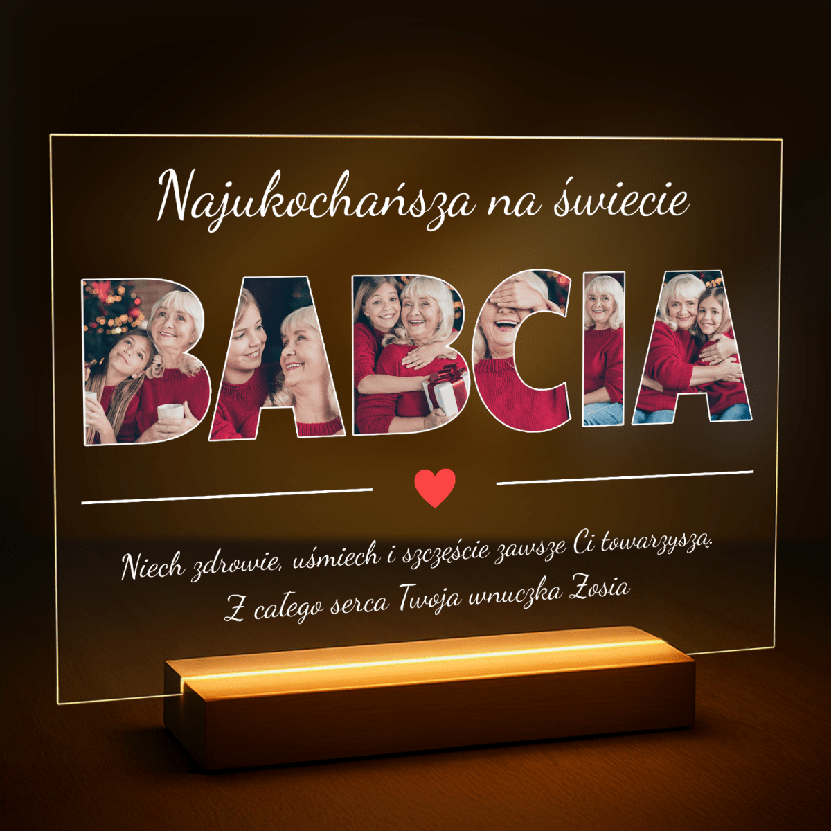 Image of Babcia najukochańsza na świecie - druk na szkle z Twojego zdjęcia - Wymaluj Prezent