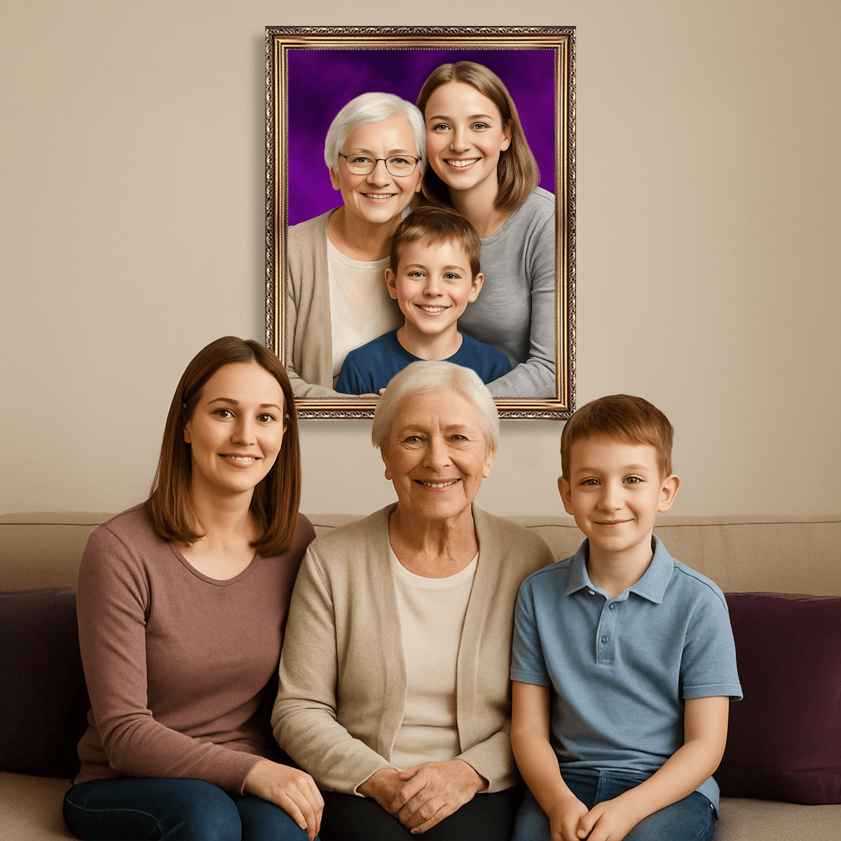 Babcia z córką i wnukiem - obraz na płótnie z Twojego zdjęcia - Wymaluj Prezent
