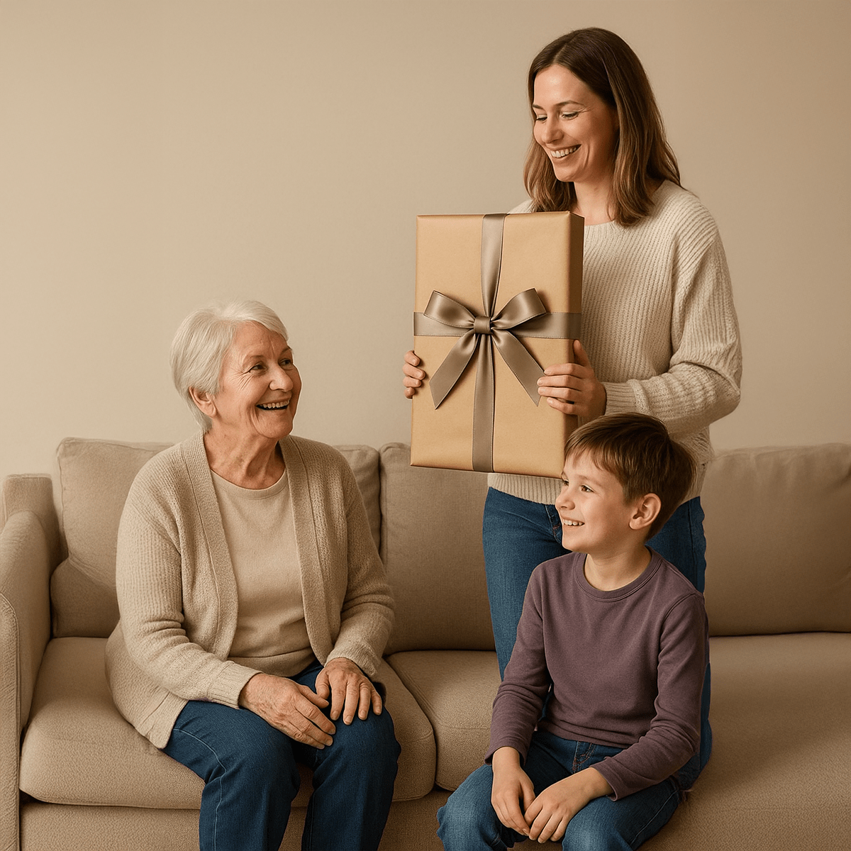 Image of Babcia z córką i wnukiem - obraz na płótnie z Twojego zdjęcia - Wymaluj Prezent