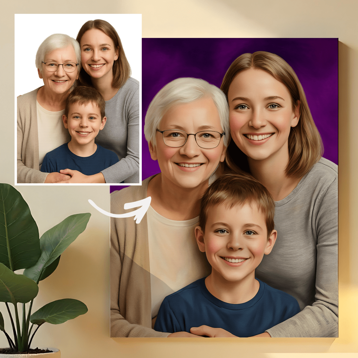 Babcia z córką i wnukiem - obraz na płótnie z Twojego zdjęcia - Wymaluj Prezent