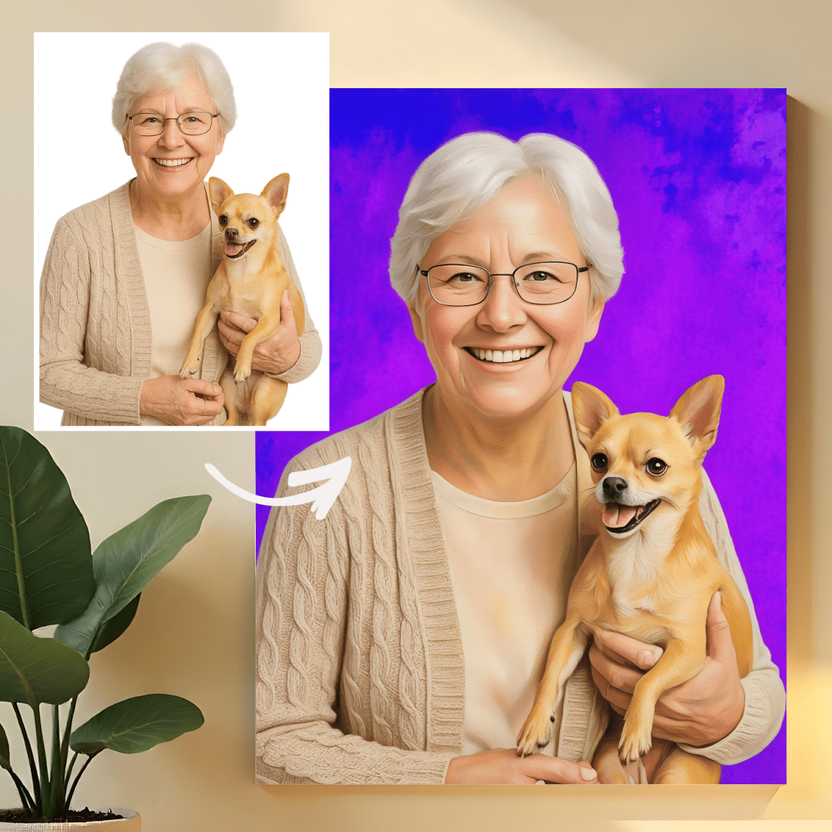 Image of Babcia z pieskiem - obraz na płótnie z Twojego zdjęcia - Wymaluj Prezent