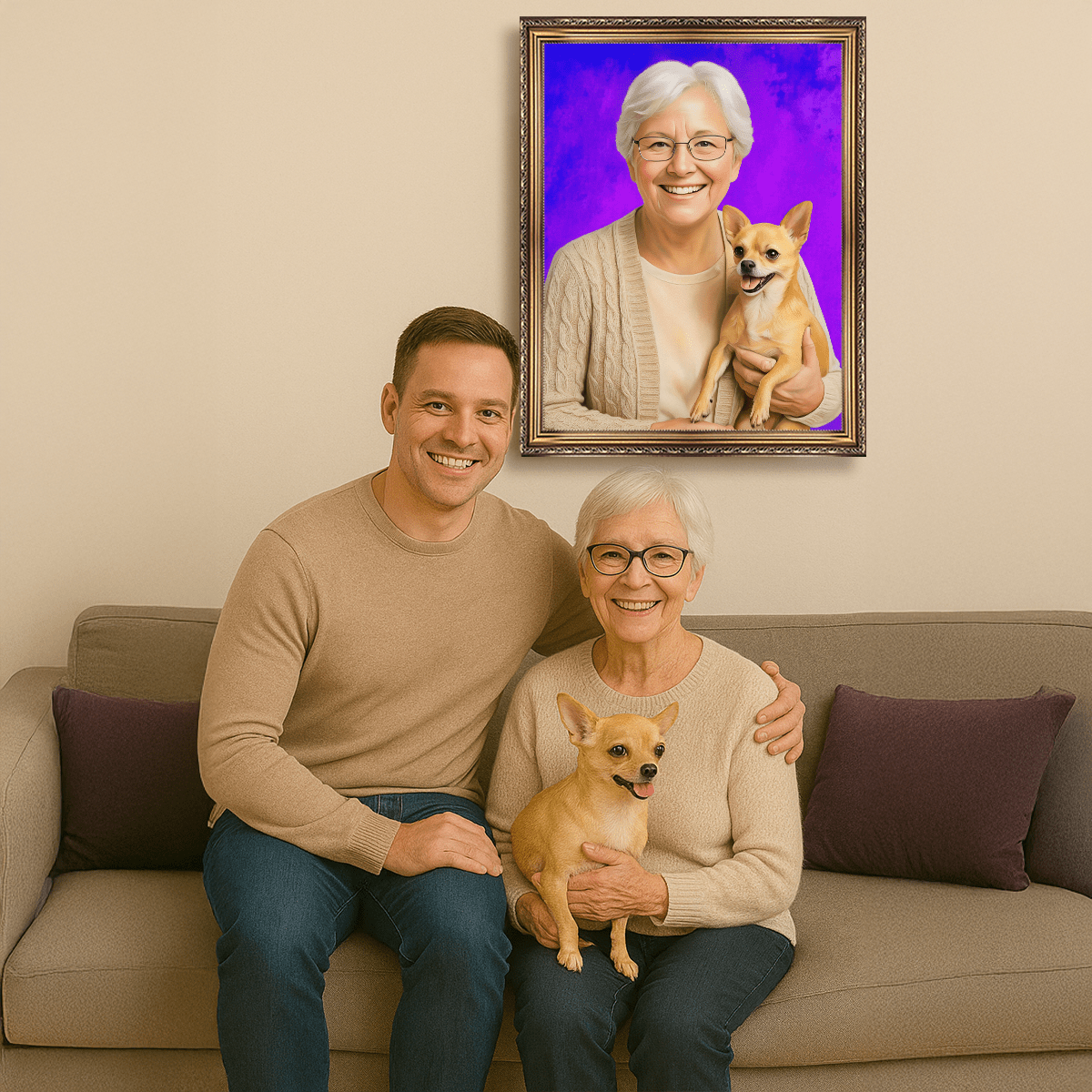 Image of Babcia z pieskiem - obraz na płótnie z Twojego zdjęcia - Wymaluj Prezent