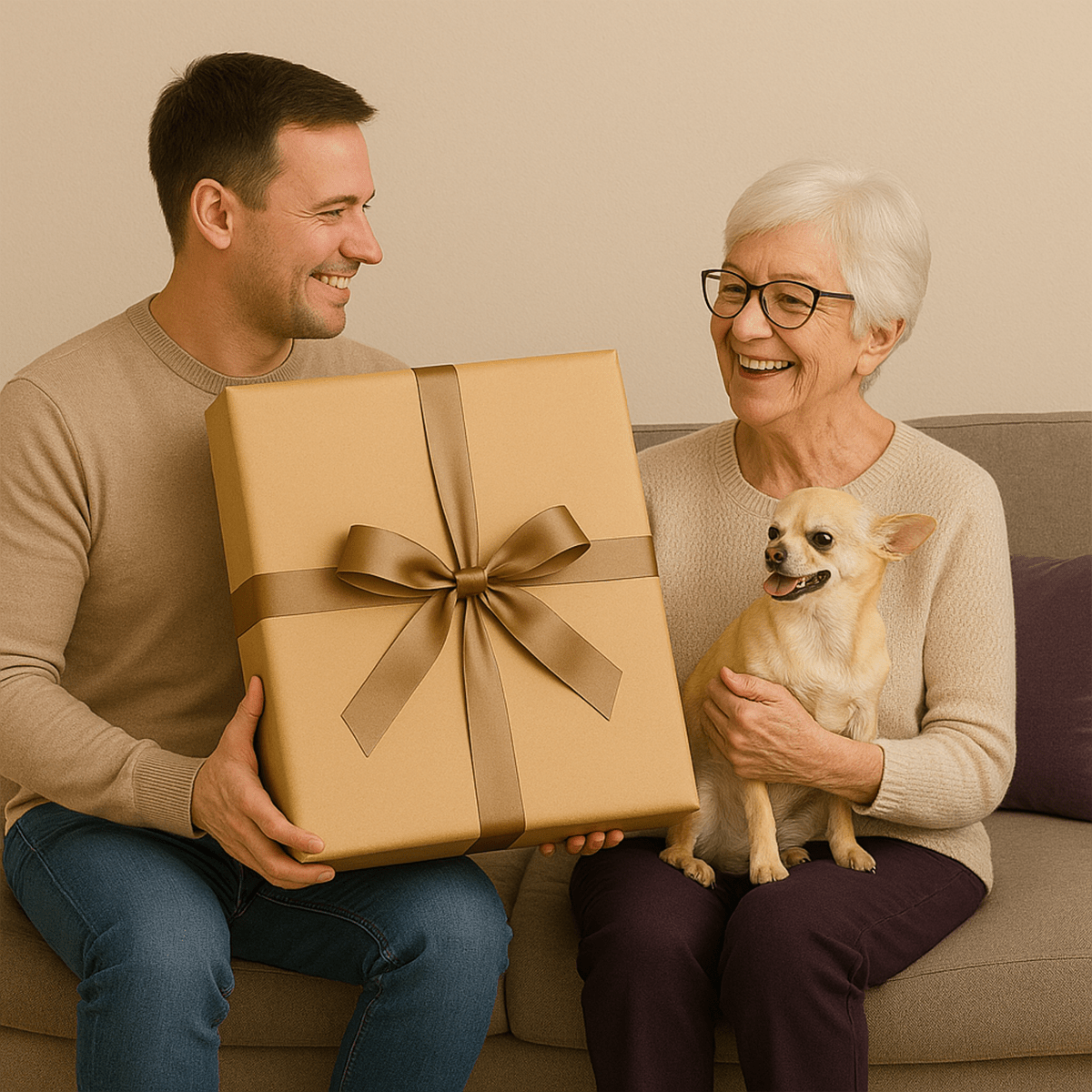 Image of Babcia z pieskiem - obraz na płótnie z Twojego zdjęcia - Wymaluj Prezent
