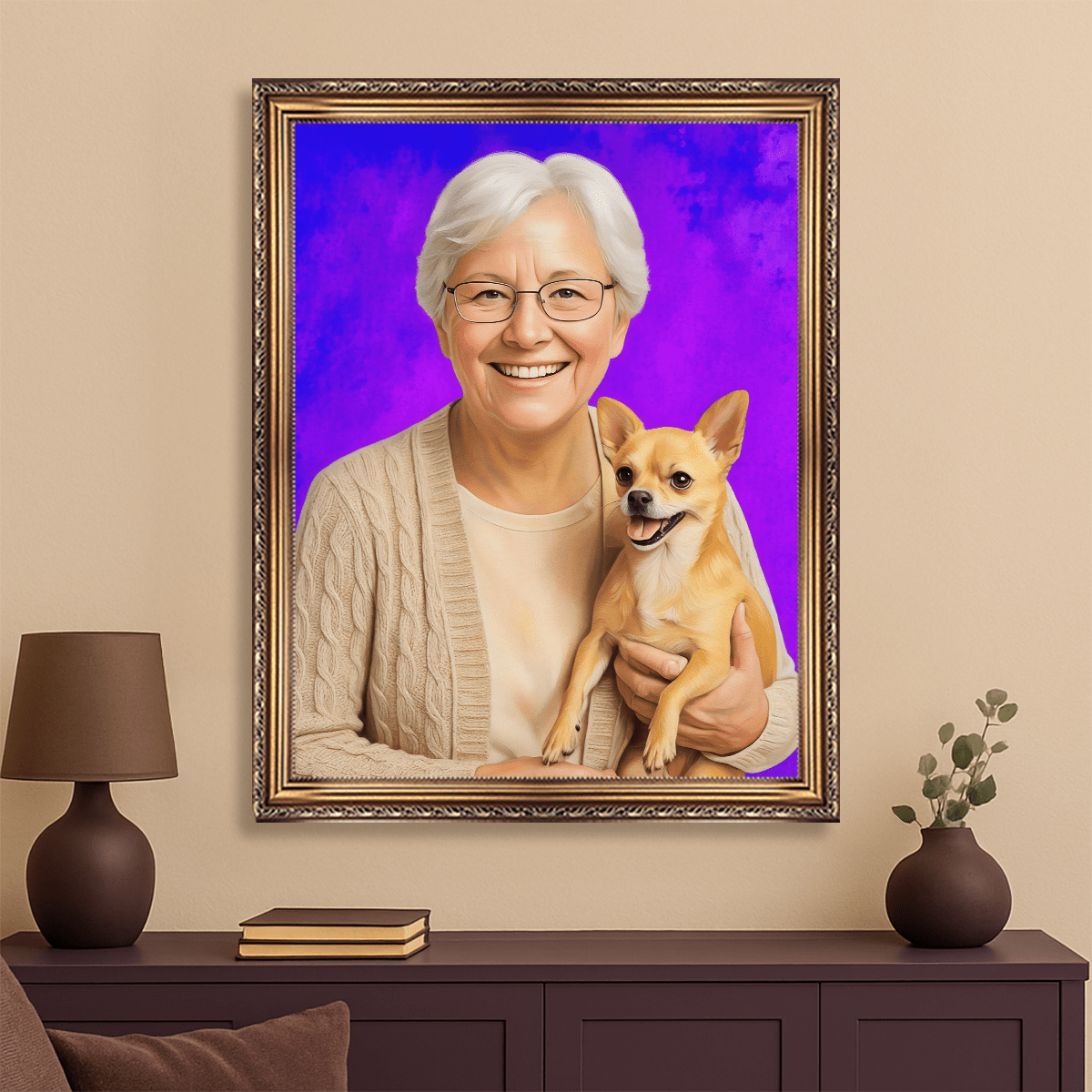 Image of Babcia z pieskiem - obraz na płótnie z Twojego zdjęcia - Wymaluj Prezent