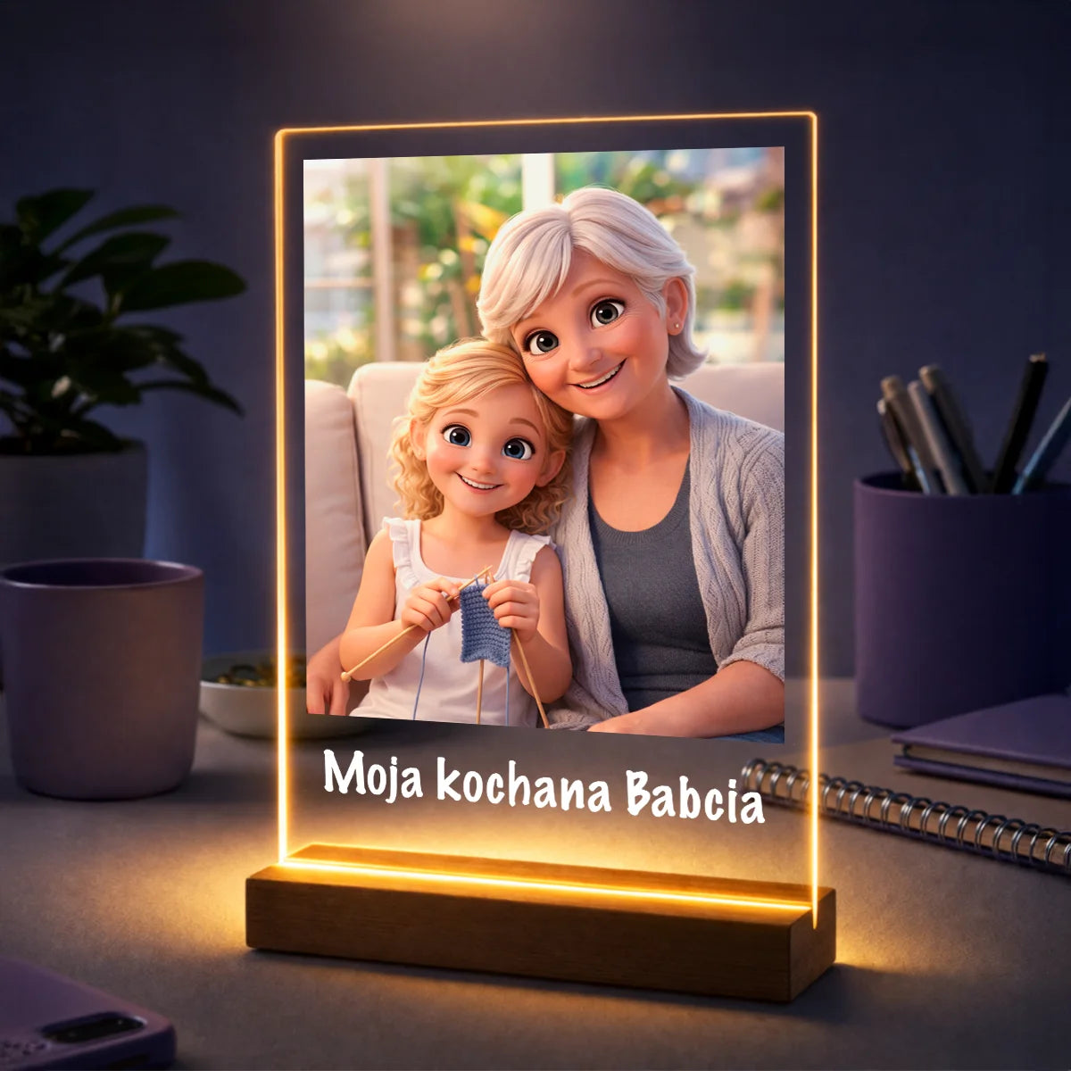 Prezent dla babci na urodziny – portret ze zdjęcia na szkle w stylu animacji