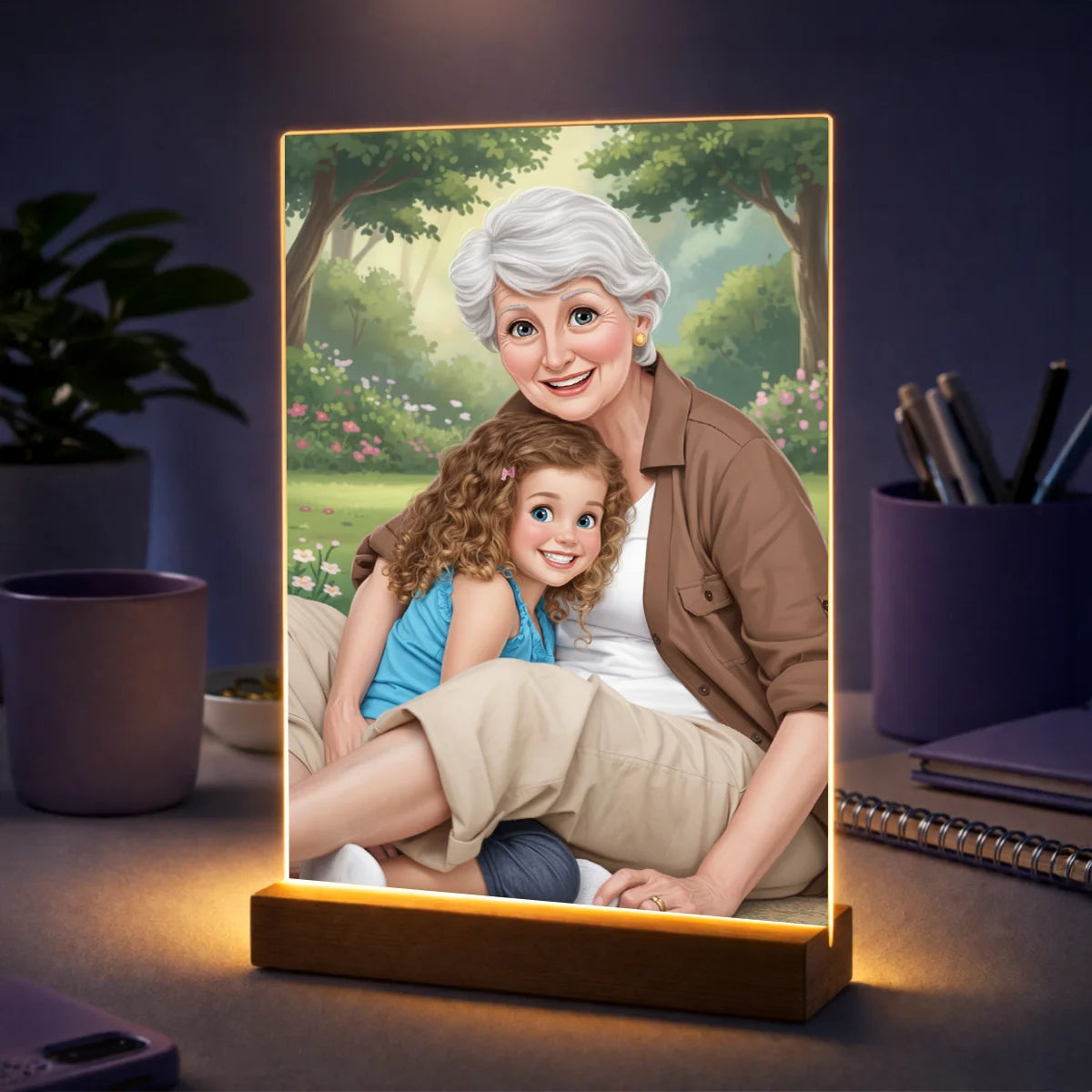 Pomysł na prezent dla babci na Dzień Babci – personalizowany portret na szkle w stylu ilustracji