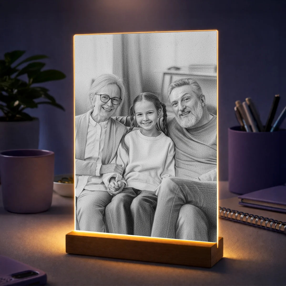 Pomysł na prezent dla dziadków na Dzień Babci i Dzień Dziadka – portret na szkle w stylu szkicu ołówkiem