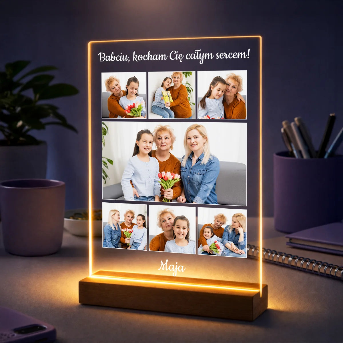 Prezent dla babci na urodziny – personalizowany kolaż 7 zdjęć na szkle Kocham Cię Babciu