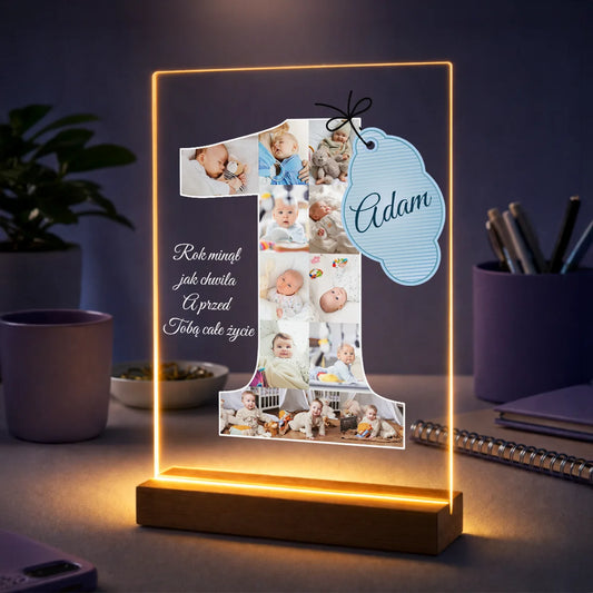 Prezent dla dziecka na roczek – kolaż zdjęć na szkle Pierwszy roczek dziecka