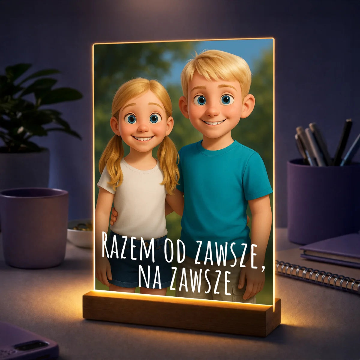 Prezent dla rodzeństwa na urodziny – portret ze zdjęcia na szkle Razem od zawsze