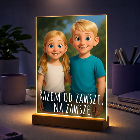 Prezent dla rodzeństwa na urodziny – portret ze zdjęcia na szkle Razem od zawsze