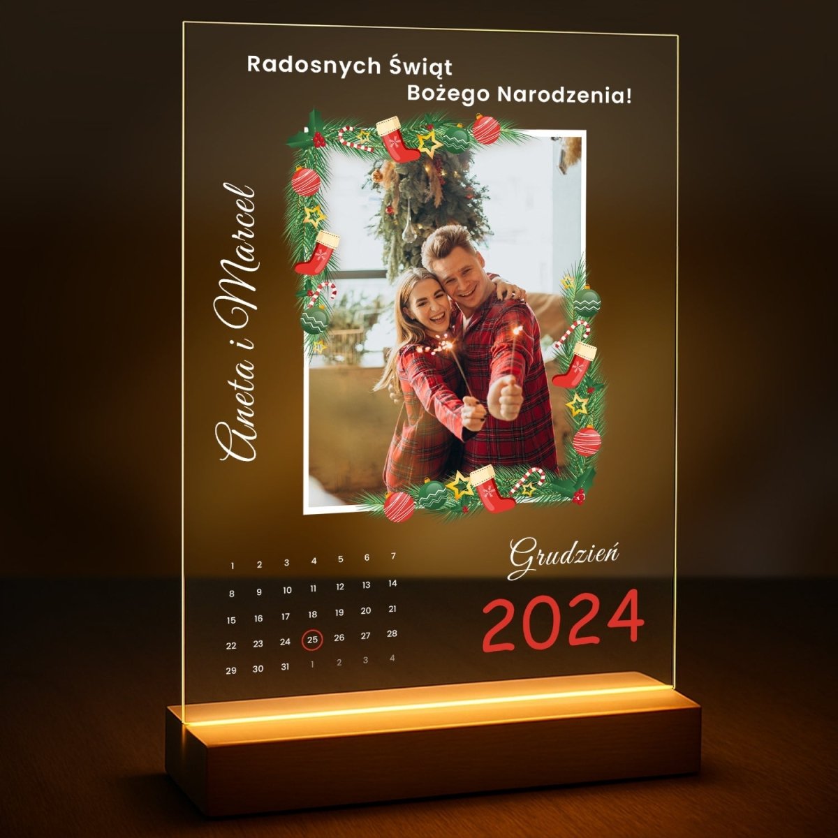 Image of Bożonarodzeniowe życzenia dla pary - druk na szkle z Twojego zdjęcia - Wymaluj Prezent