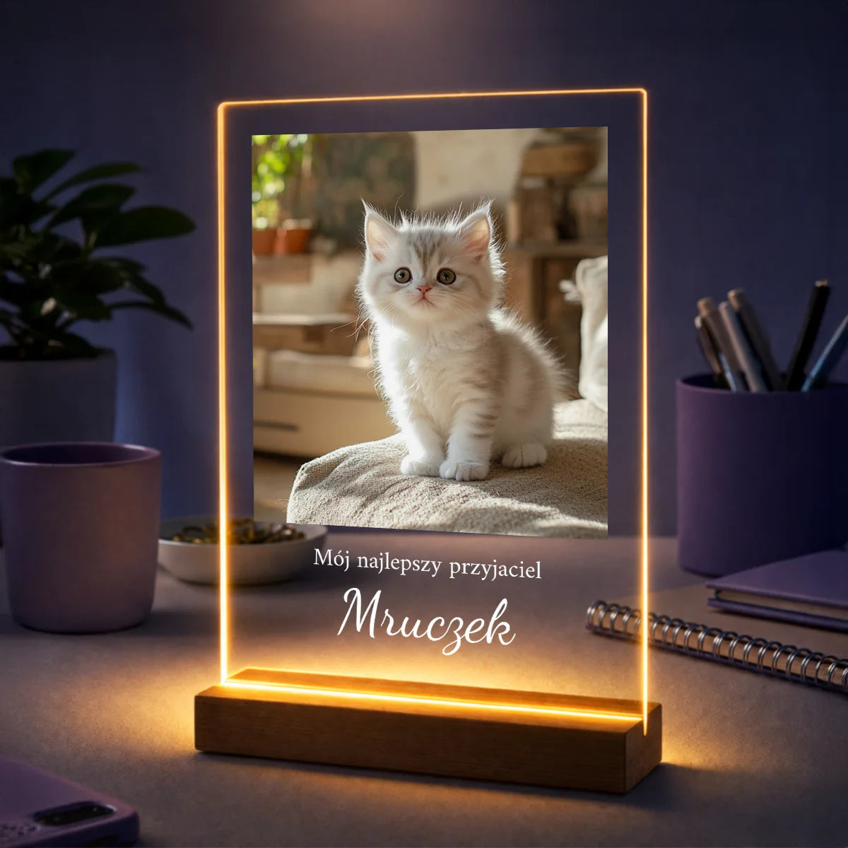 Prezent dla kociarzy na urodziny – personalizowane zdjęcie na szkle Kot
