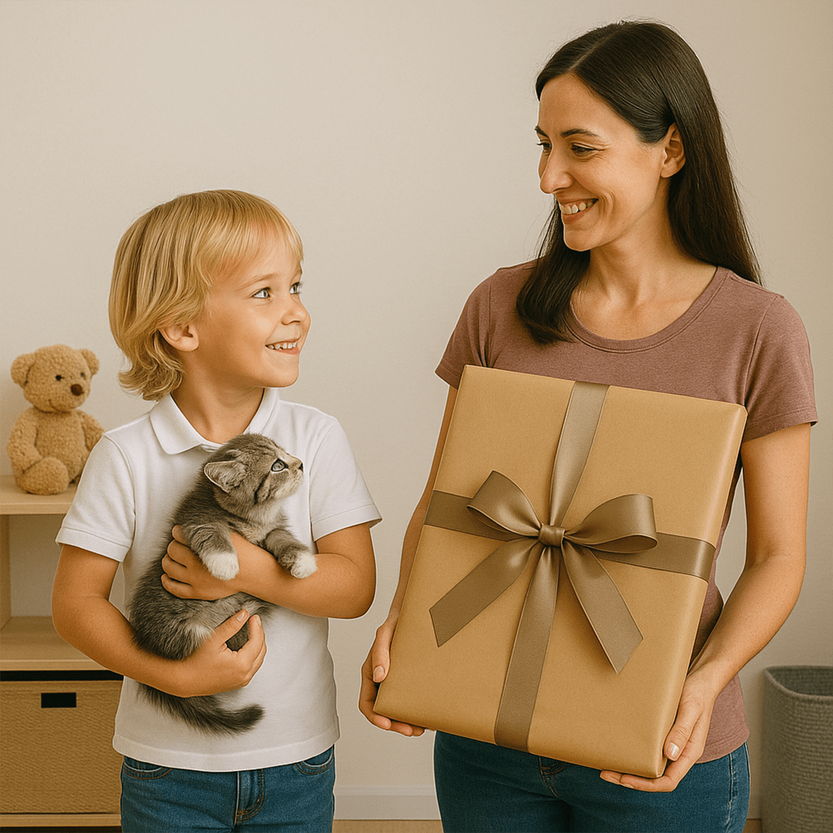 Image of Chłopiec z kotem - obraz na płótnie z Twojego zdjęcia - Wymaluj Prezent