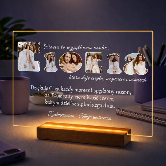 Prezent dla cioci na urodziny – kolaż ze zdjęcia na szkle + z napisami Wyjątkowa Ciocia