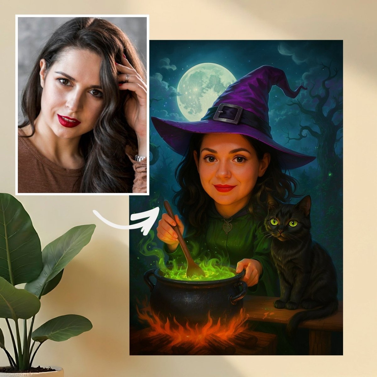 Czarownica + imię - obraz na płótnie z Twojego zdjęcia - Wymaluj Prezent