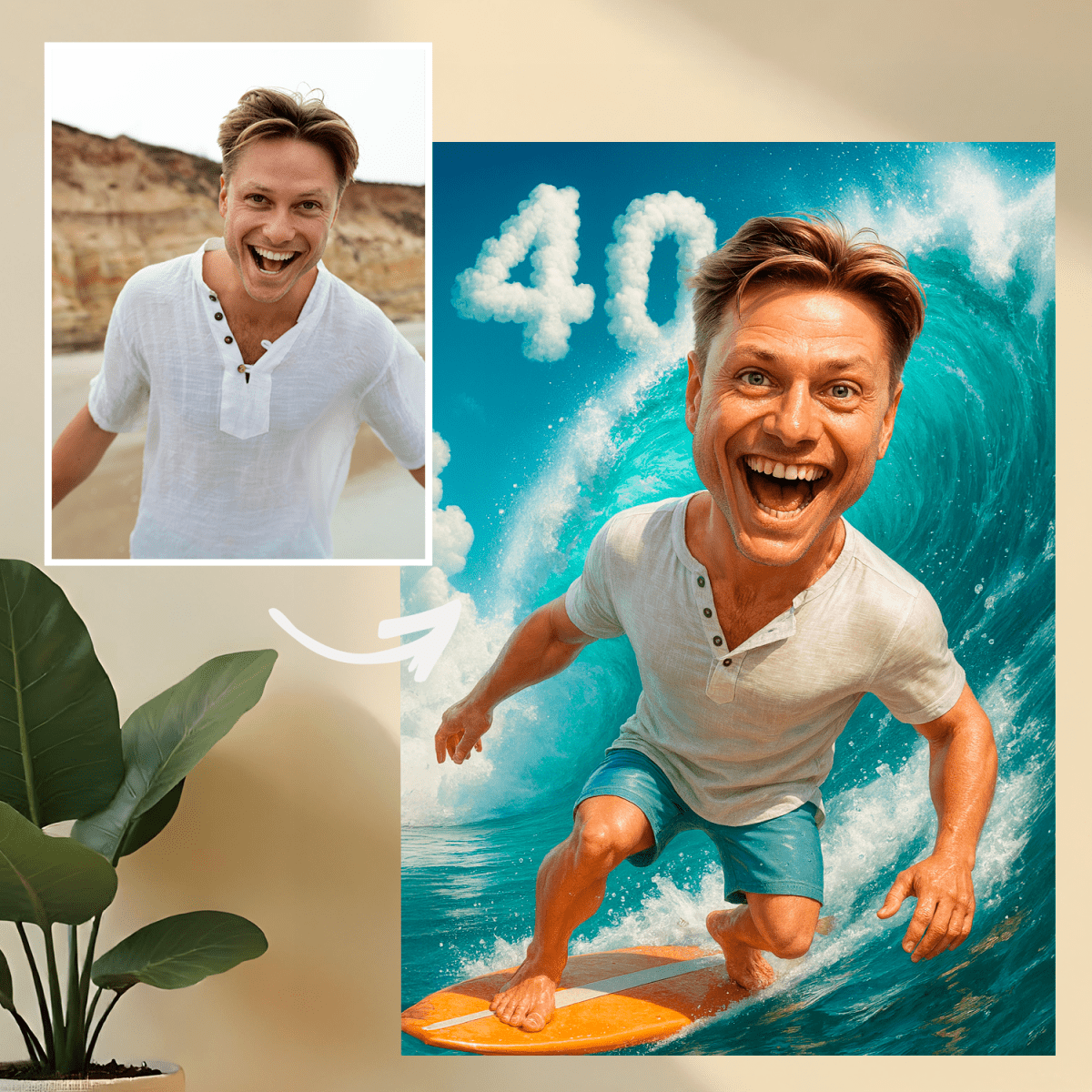 Image of Czterdzieste urodziny na fali - druk na szkle, portret z Twojego zdjęcia - Wymaluj Prezent