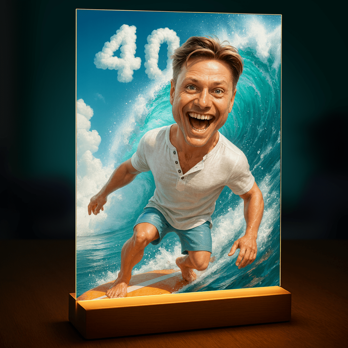 Image of Czterdzieste urodziny na fali - druk na szkle, portret z Twojego zdjęcia - Wymaluj Prezent