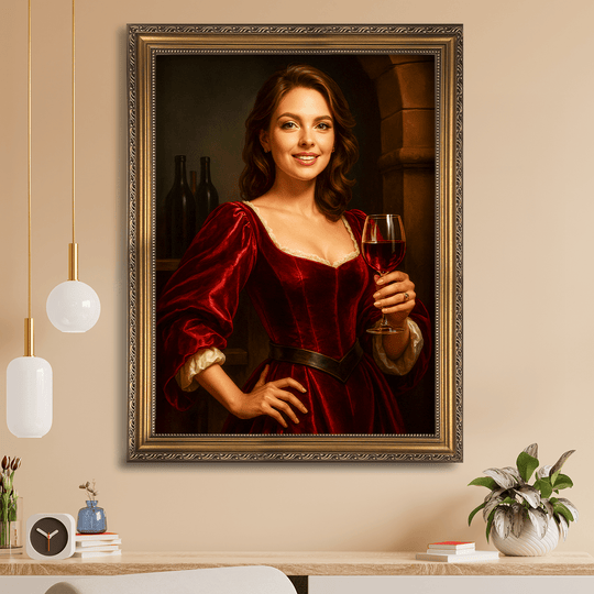 Dama z kieliszkiem wina - obraz na płótnie z Twojego zdjęcia