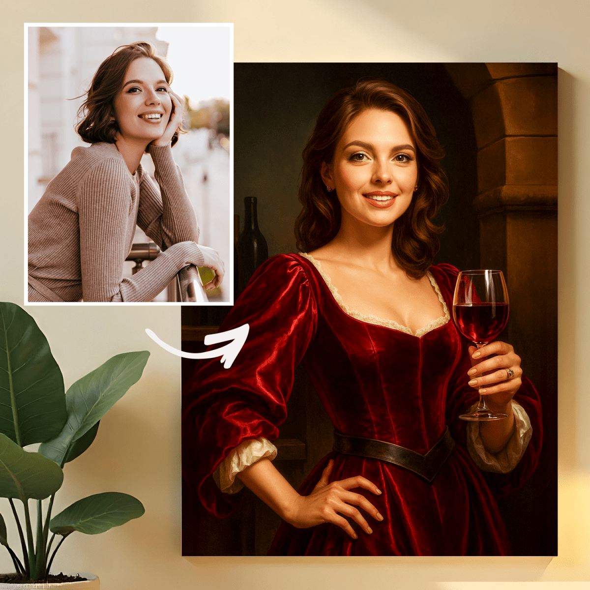 Dama z kieliszkiem wina - obraz na płótnie z Twojego zdjęcia - Wymaluj Prezent