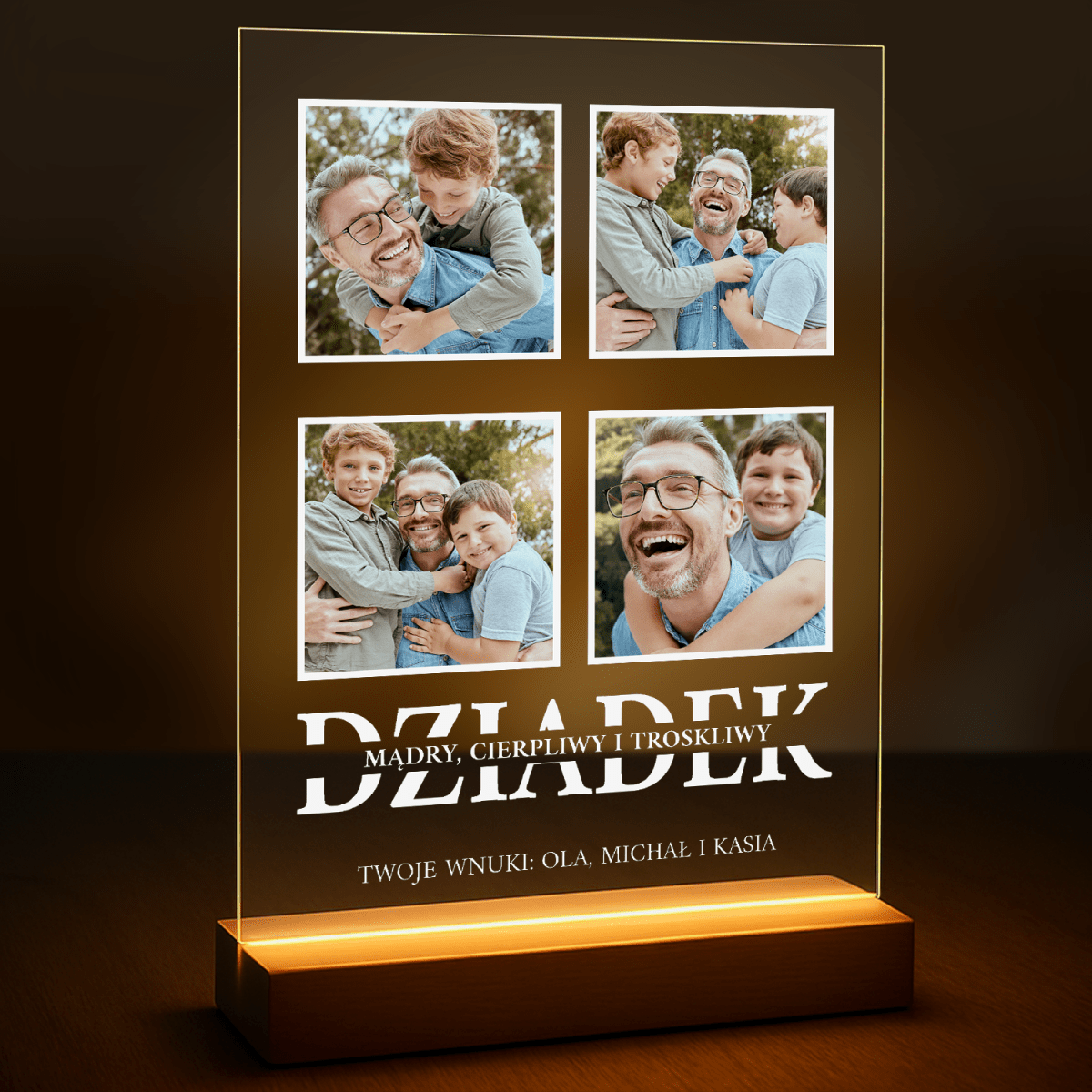 Dziadek kolaż z 4 fotografii - druk na szkle z Twojego zdjęcia - Wymaluj Prezent